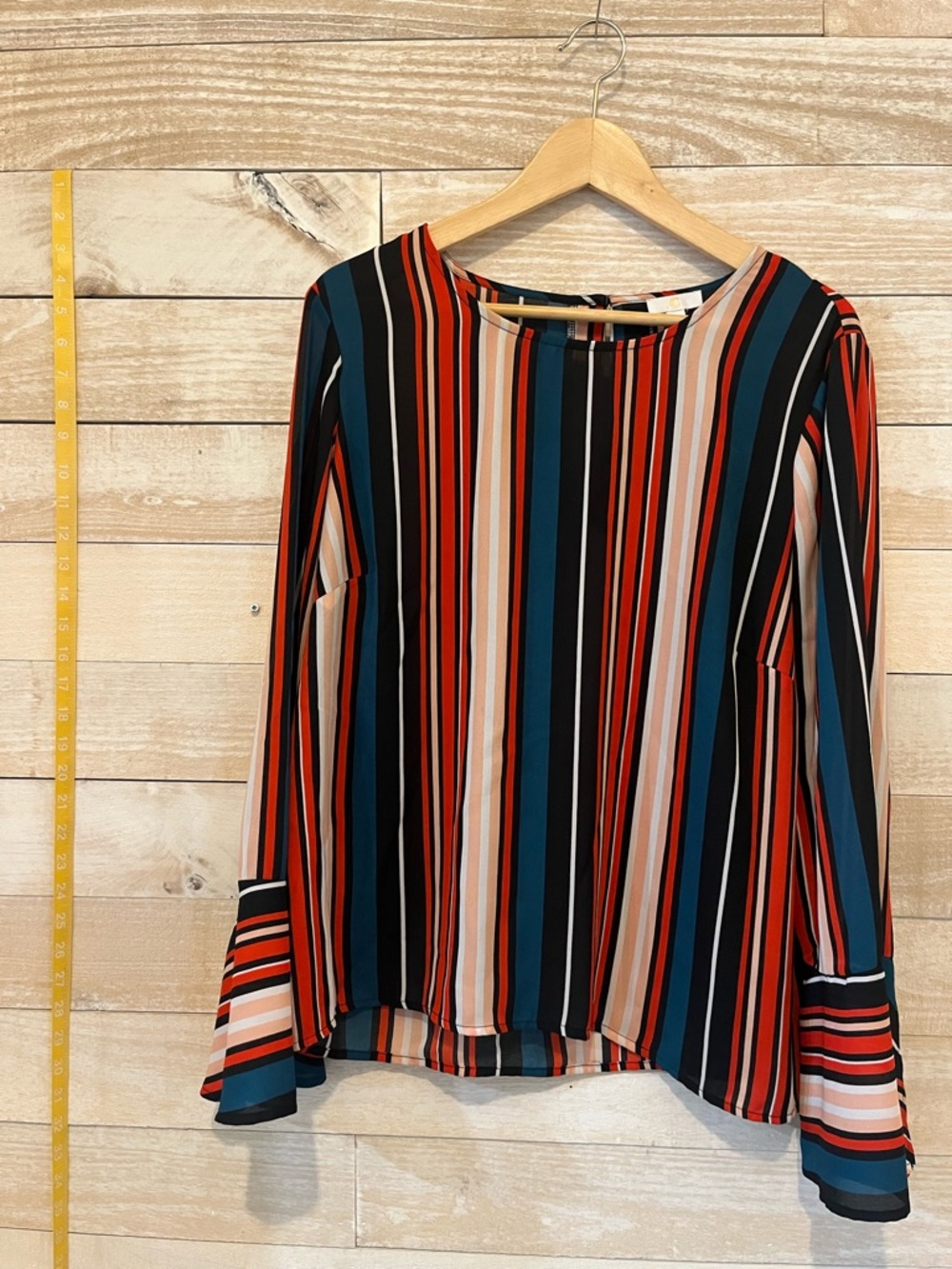 Charming Charlie Multicolor Vertical Stripe Blouse with bell sleeves - Picture 2 of 7